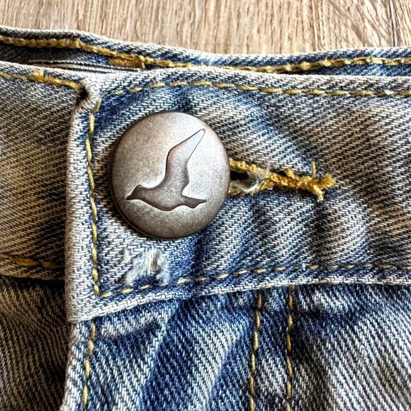 Free People Distressed Washed Blue Embroidered Lace Hem Jean Mini Shorts Size 29 - Picture 5 of 14